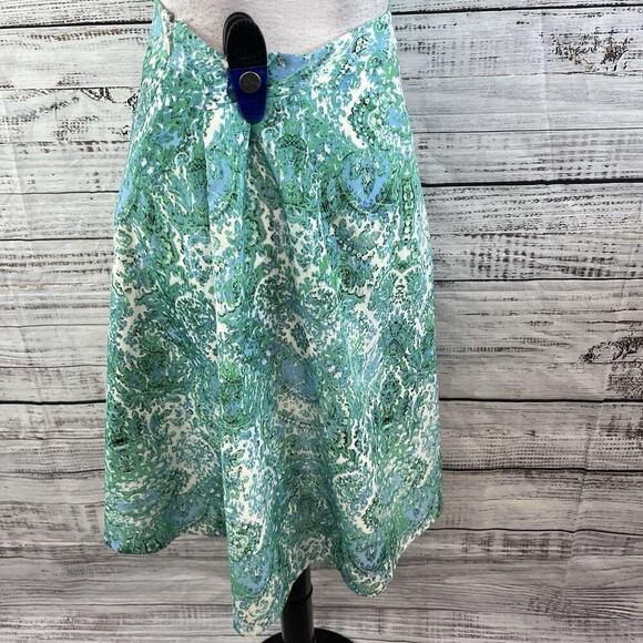 The Limited Skirt size 14 Blue Green Paisley Boho Knee A Line Pleated Modest - Picture 6 of 7